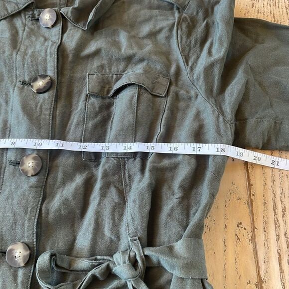 J. Jill M Petite Olive Green Safari Linen Rayon Blend Belted Utility Jacket Coat - Picture 12 of 13